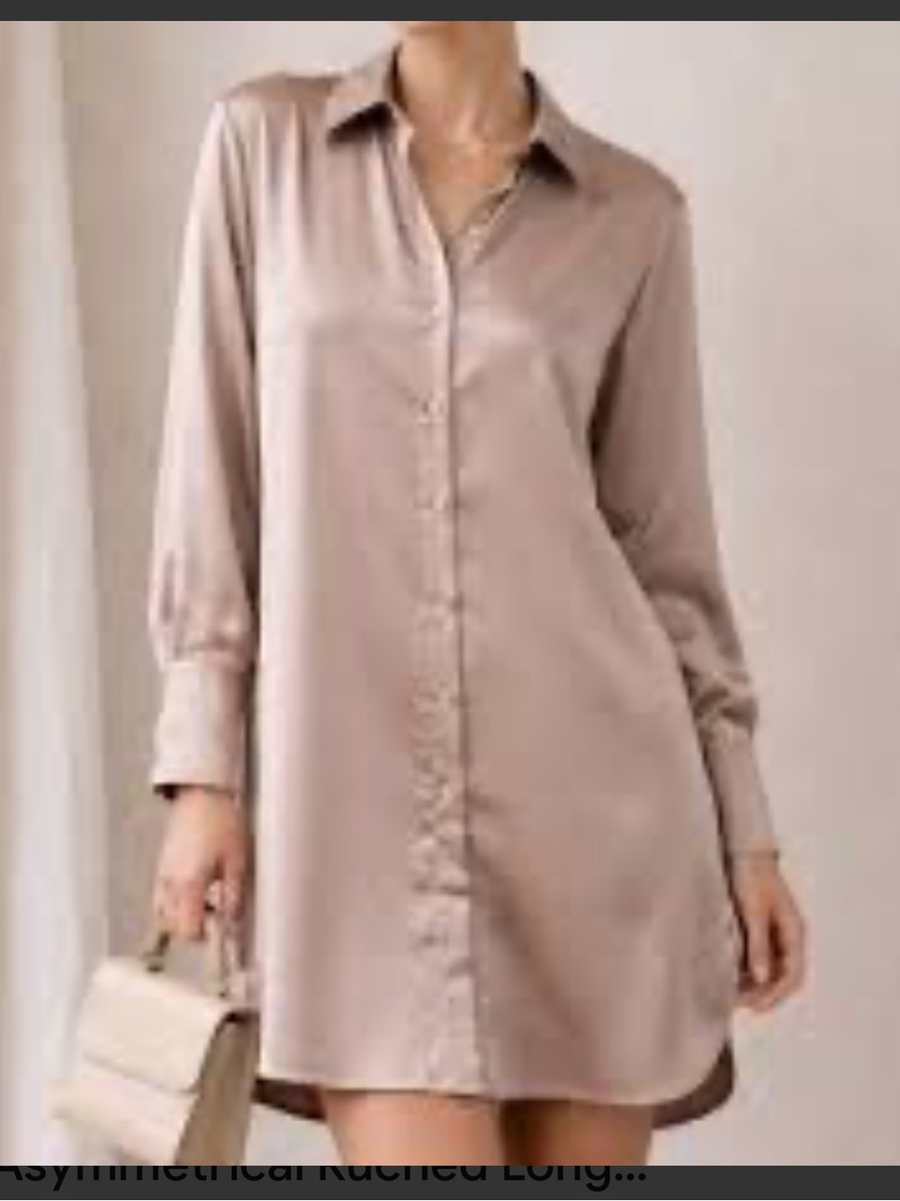 Zara Oversized Satin Effect Shirt Dress in champagne/taupe color